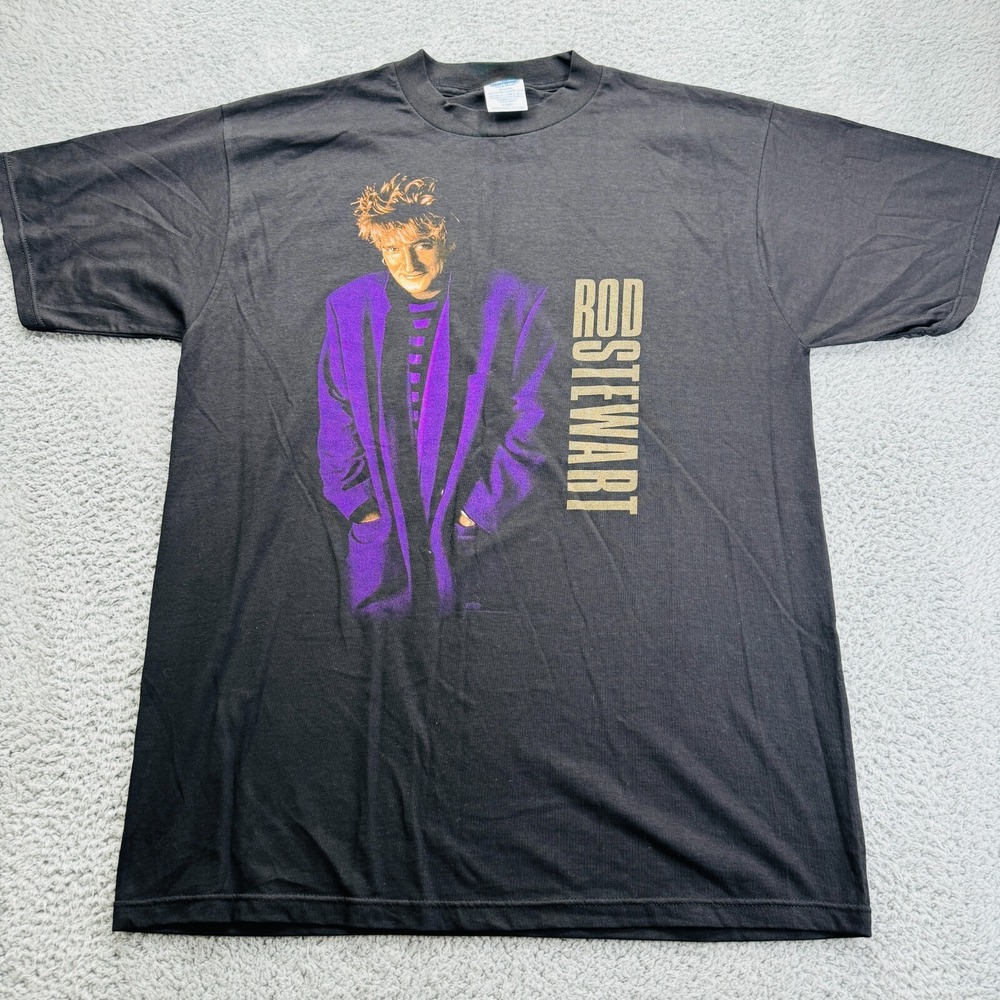Vintage Rod Stewart‎ Winterland Band Tee Black Mens XL Concert Tour 90s Graphic